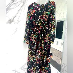 Satin floral black dress